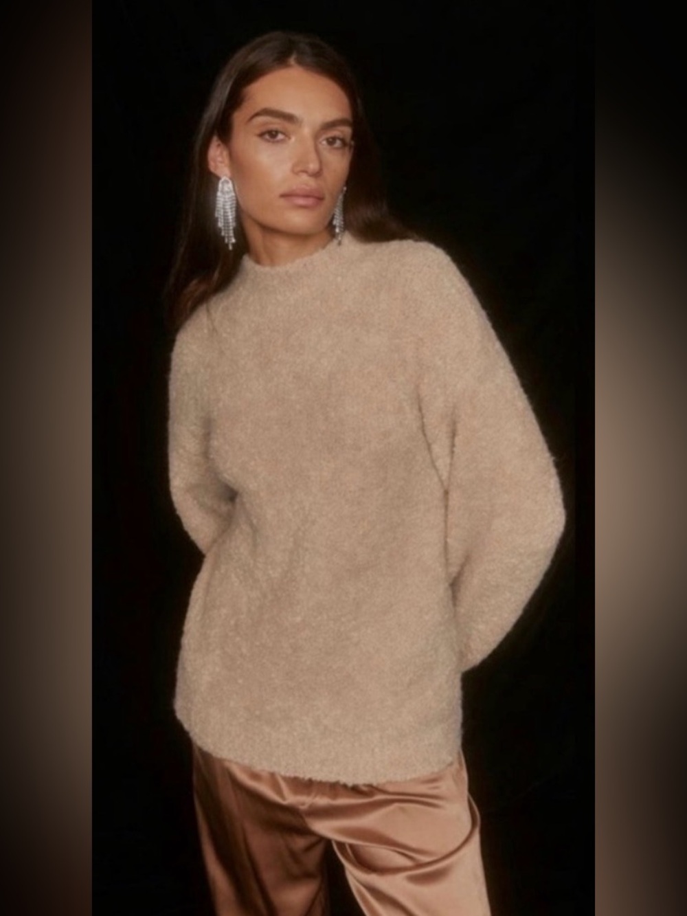 Reformation Baby Alpaca Ambrose Boucle Knit Mock Neck Sweater in Ginger Beige S